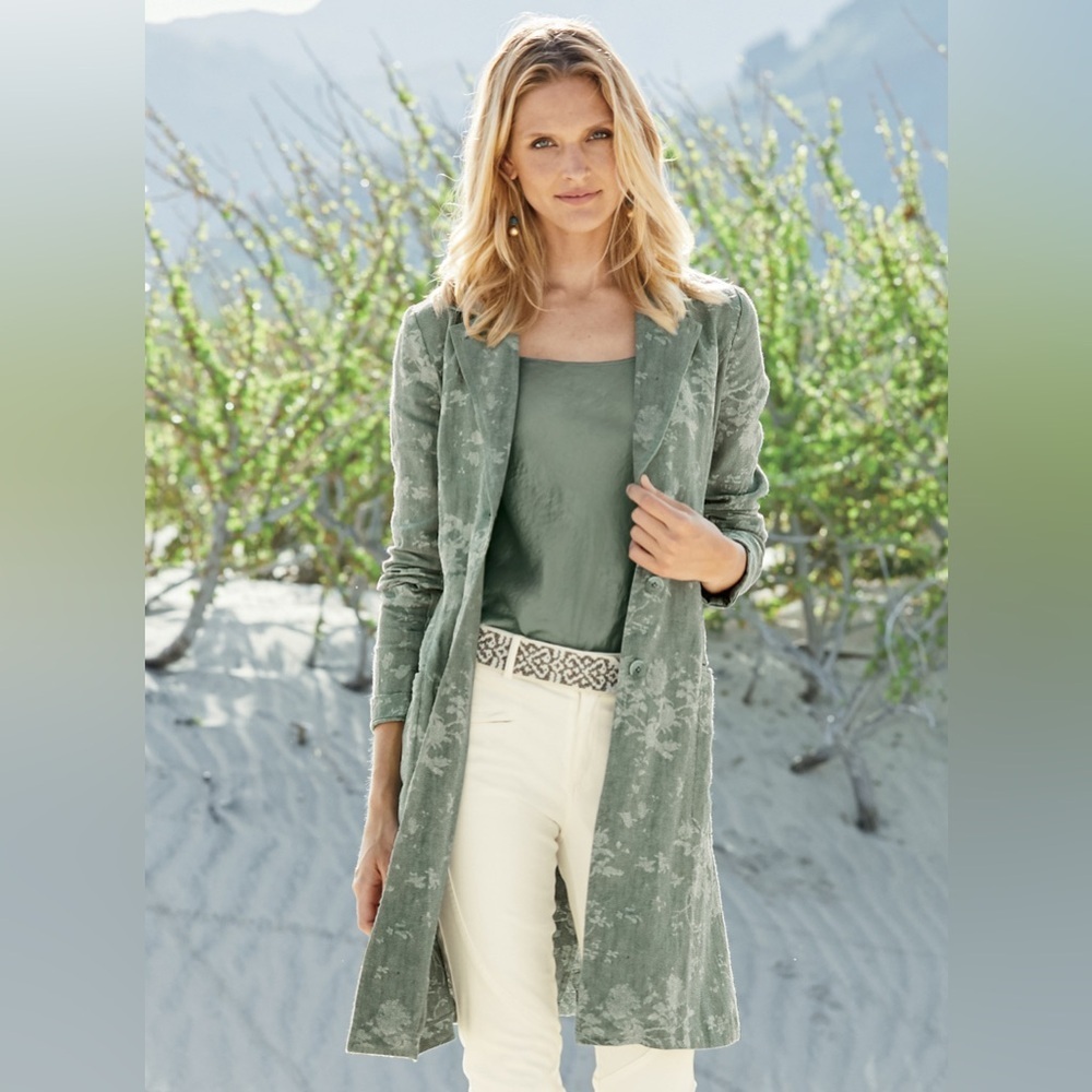 Peruvian Connection Colby Linen Duster Long Jacket Floral Xxl